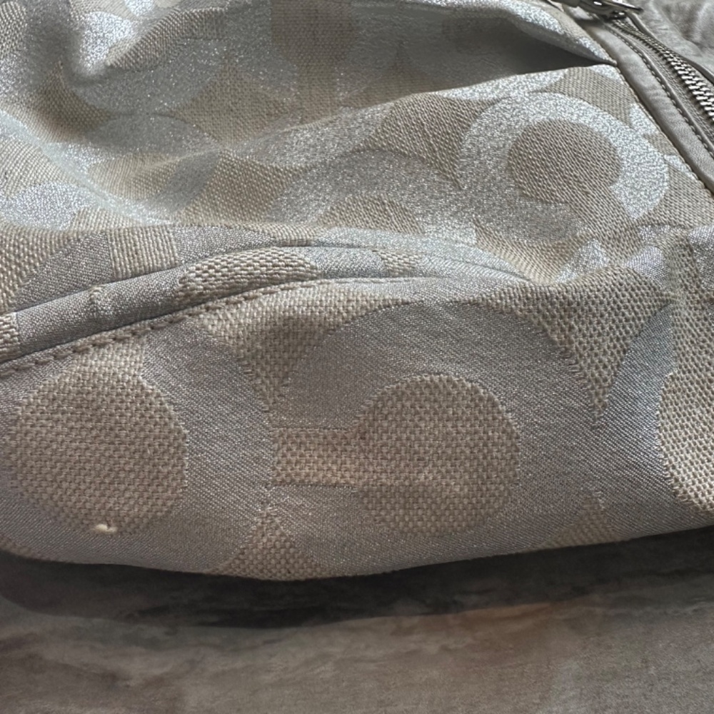 Coach Metallic Silver and Taupe Signature Hobo Bag - Picture 11 of 12